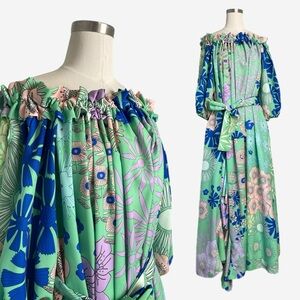 Anthropologie Oopscool NWT Off-the-Shoulder Printed Floral Maxi Dress belted M